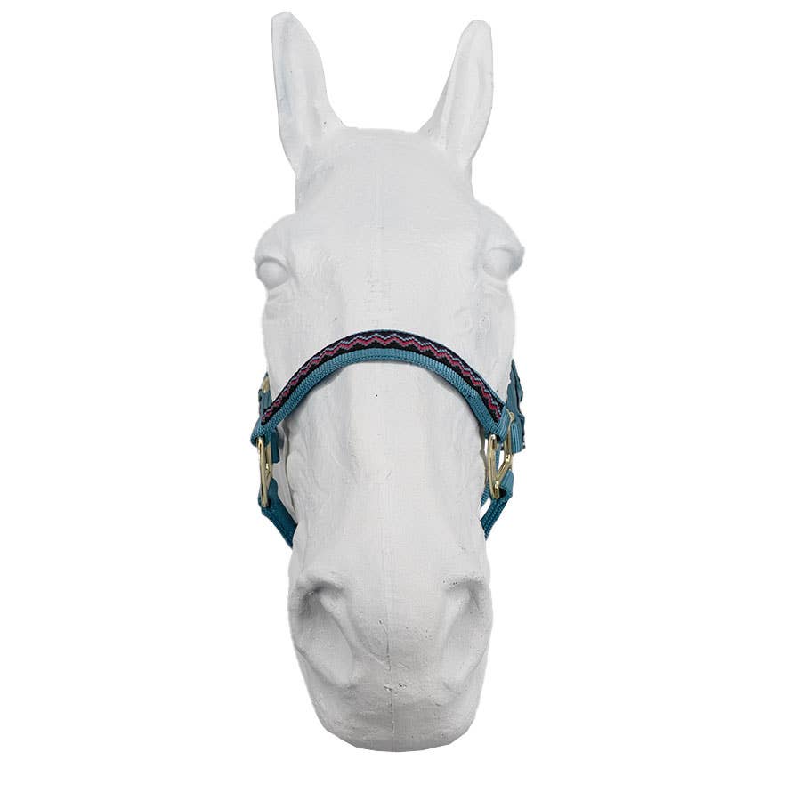 Hamilton Nylon Quality Horse Halter with Weave - Ocean Blue - 1